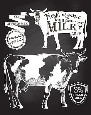 黑白手绘牛奶插画