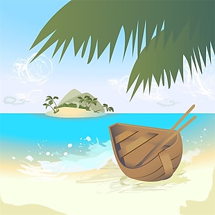 小船矢量夏天沙滩海报背景