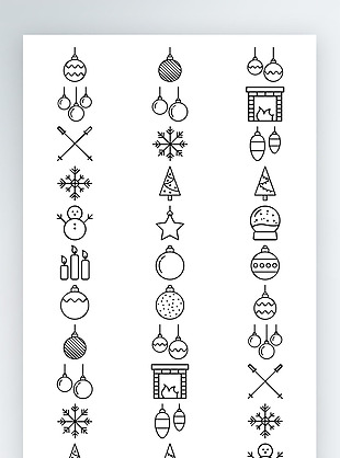 圣诞节雪人图标黑白线稿素材AI