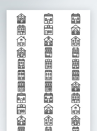 房子图标黑白线稿素材AI