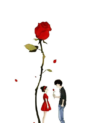 一对情侣一支玫瑰花