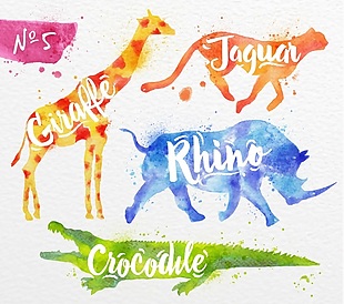 长颈鹿卡通水彩动物矢量素材