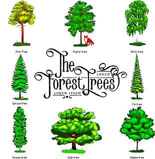 各种绿色大树元素插画