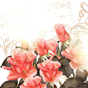 粉色玫瑰卡通矢量花朵背景素材