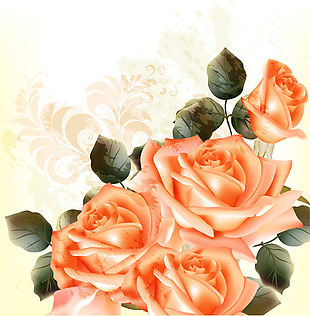 橘色玫瑰花卡通矢量花朵背景素材