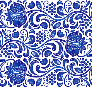 花朵蓝色青花瓷纹样矢量素材