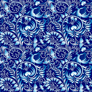 蓝色复古青花瓷纹样矢量素材