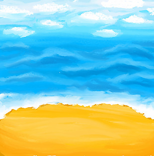 矢量水彩蓝天海洋沙滩背景
