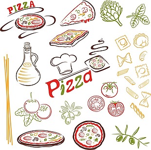 手绘创意披萨美食元素插画