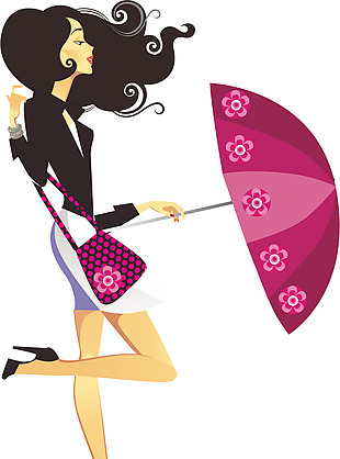 时尚美女雨伞元素
