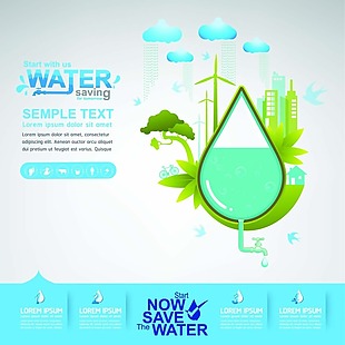 卡通手绘保护水资源环境矢量素材
