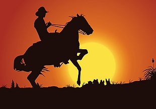 夕阳骑马风景素材