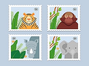 动物邮票矢量素材