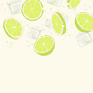 柠檬切片和冰块饮料海报矢量背景
