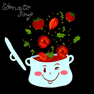 手绘创意西红柿汤插画