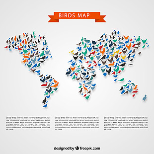 彩色鸟类世界地图矢量