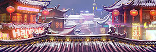 中国风建筑高楼banner背景