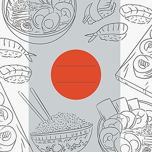 日式餐饮广告手绘线描详情页背景素材