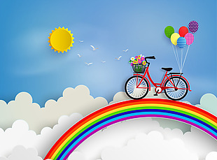 彩虹上的单车背景素材