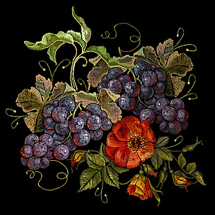 复古葡萄和花朵图案