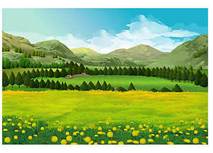 春天的田野风景插画