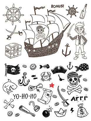 手绘海盗元素图案