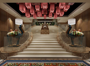 中式大气风格商业空间楼梯效果图设计