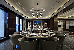 豪宅奢华尊贵深色系饭厅装修设计效果图