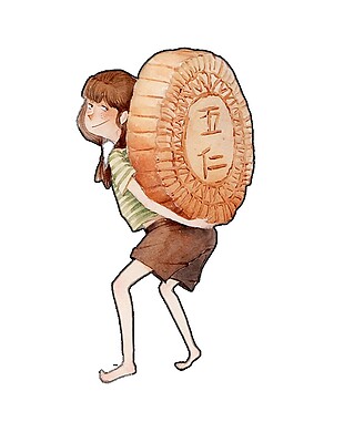 背着五仁月饼的卡通女孩