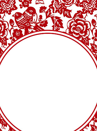 手绘红色剪纸花纹H5背景素材