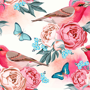 浪漫玫瑰花和小鸟背景