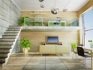 清新田园风阁楼式家装室内客厅效果设计环境