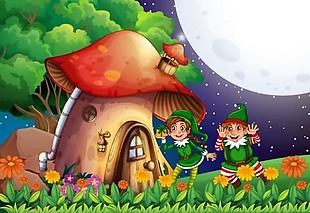 童话世界里的蘑菇房子矢量