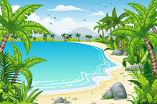 浪漫大海沙滩风景插画
