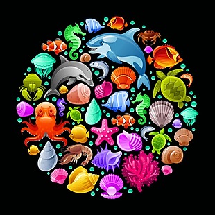 彩色卡通海洋生物背景
