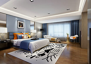 现代抽象木色地板室内卧室装修效果图
