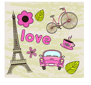 浪漫法国旅行元素插画