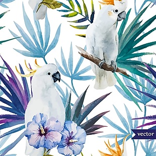白鸟水彩花纹背景