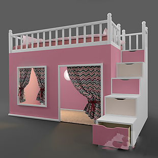 粉色房子儿童床