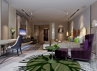豪华酒店卧室3D渲染空间模型