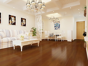 欧式简约风格客厅实木木地板3D渲染图