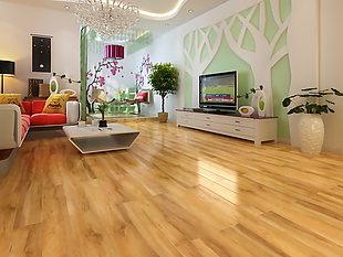 小清新客厅实木木地板3D渲染图