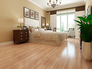简约卧室复合木地板3d渲染图