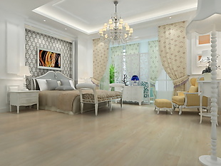 欧式卧室吸顶灯木地板3d渲染图