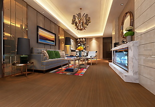 后现代复合木地板客厅3d渲染图