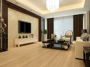 新中式风格客厅实木木地板3D渲染图