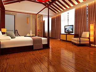 欧式卧室复合木地板3d渲染图