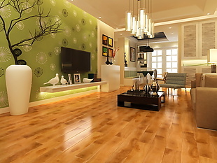 简约客厅实木木地板3D渲染图