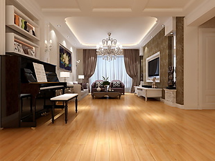 欧式客厅复合木地板3d渲染图