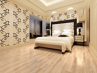 欧式卧室实木地板3D渲染效果图